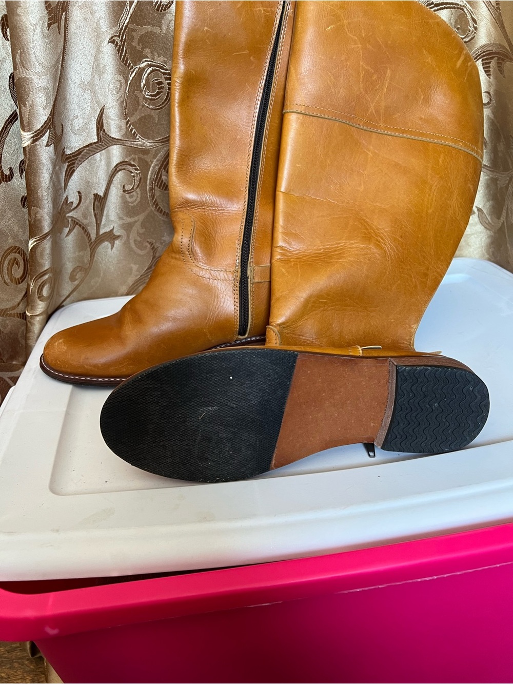 Size 9 Saddle Tan Leather Riding Boots | Silver Buckle Details | Like New - Picture 12 of 12